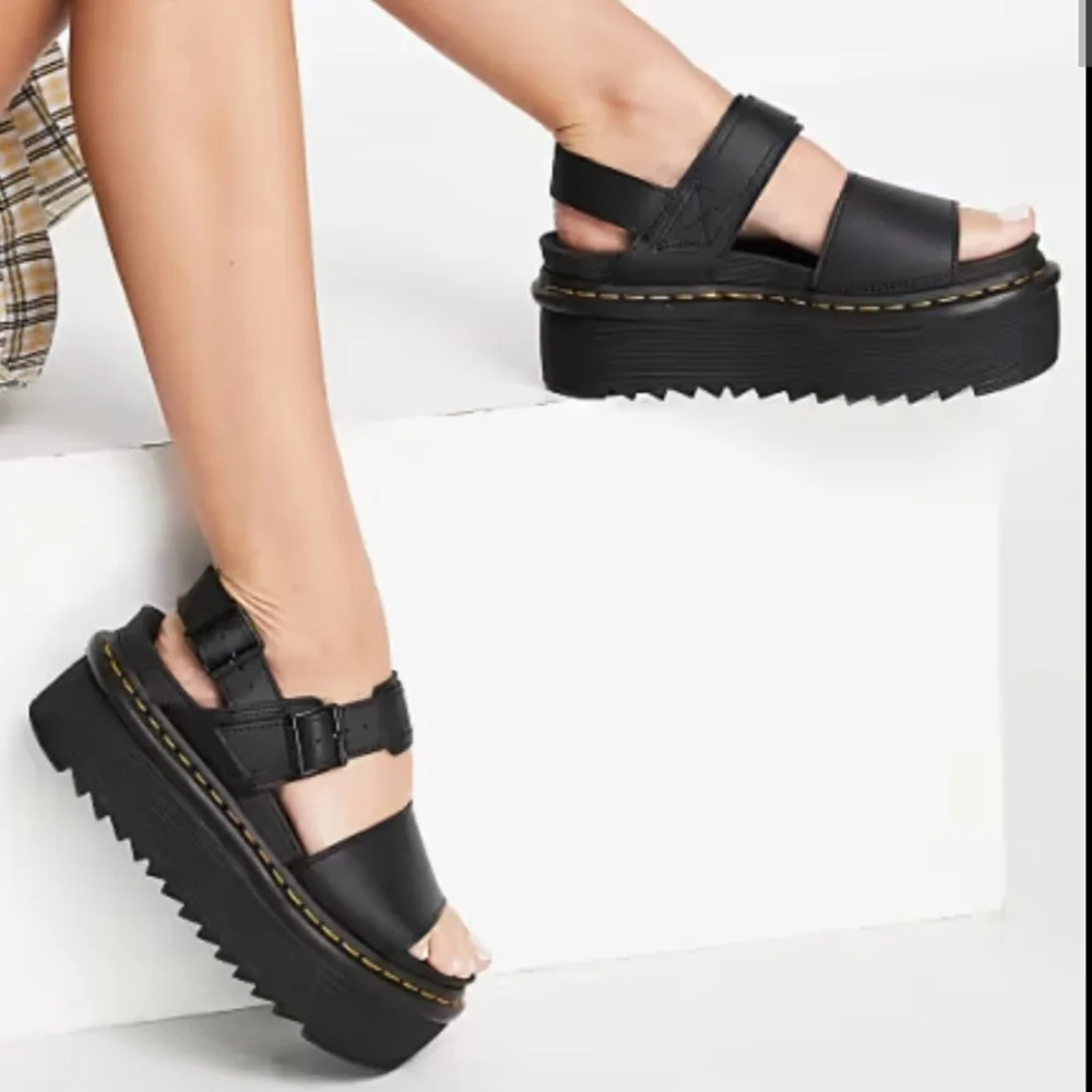 Black Platform Sandals - Women's Chunky Strap Sandal - Picture 1 of 5